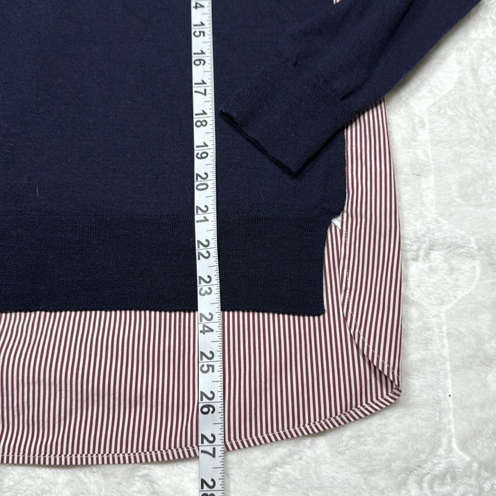 J Crew Womens Navy Pink Mixed Media‎ Merino Wool Sweater Shirt Back M Classic - Picture 8 of 11